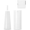 Brabantia Renew 3-Piece Plastic Handle Toilet Brush and Holder, Toilet Roll Holder and Dispenser in White