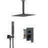 INSTER AIM 1-Spray 12 in. Square Ceiling Mount Rainfall Shower Head and Fashion Hand Shower in Matte Black (Valve Included)