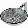 VIGO Glass Round Vessel Bathroom Sink in Titanium Gray with Niko Faucet and Pop-Up Drain in Brushed Nickel
