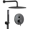 GRANDJOY Pressure Balance 2-Spray Wall Mount 10 in. Fixed and Handheld Shower Head 2.5 GPM in Matte Black