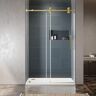 UNIKOO UKS04 50 to 55 in. W x 76 in. H Sliding Frameless Shower Door in Satin Brass, Enduro Shield 3/8 in. SGCC Clear Glass