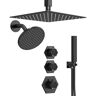 GRANDJOY Module Switch His and Hers 5-Spray Dual Ceiling Mount 12 in. Fixed and Handheld Shower Head 2.5 GPM in Matte Black