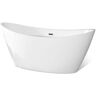 Empava 59 in. Acrylic Flatbottom Hourglass Freestanding Soaking Bathtub in White with Brushed Nickel Overflow and Drain