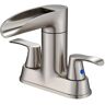 Zalerock Waterfall 4 in. Centerset Double Handle 360-Degree rotation Bathroom Faucet with Drain kit Included in Brushed Nickel