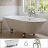 PELHAM & WHITE W-I-D-E Series Dalton 60 in. Acrylic Clawfoot Bathtub in White, Cannonball Feet, Floor-Mount Faucet in Brushed Nickel