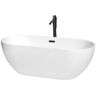 Wyndham Collection Brooklyn 67 in. Acrylic Flatbottom Bathtub in White with Matte Black Trim and Faucet