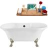 Streamline 60 in. Acrylic Clawfoot Non-Whirlpool Bathtub in Glossy White With Matte Black Drain And Brushed Nickel Clawfeet