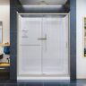 DreamLine Infinity-Z 34 in. x 60 in. Semi-Frameless Sliding Shower Door in Brushed Nickel with Center Drain Base and BackWalls