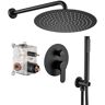 Zalerock Rainfall 1-Spray Round 12 in. Shower System with Hand Shower in Black (Valve Included)