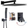 Zalerock Rainfall 1-Spray Square 10 in. Shower System Shower Head with Handheld in Black (Valve Included)