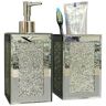 Amazing Rugs Ambrose Exquisite 2-Piece Square Silver Soap Dispenser and Toothbrush Holder Bath Accessory Set