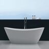 Empava 67 in. Acrylic Flatbottom Hourglass Freestanding Soaking Bathtub in White with Brushed Nickel Overflow and Drain