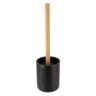 Sleek Matte Black Toilet Brush Holder with Bamboo Handle - Polyresin Bathroom Cleaning Tool Set