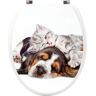 Puppy And Kitten Print 18-Inch Elongated Closed Front Toilet Seat White