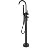 FORCLOVER 2-Handle Floor Mounted Roman Tub Faucet Bathtub Filler with Hand Shower in Matte Black