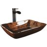 VIGO Glass Rectangular Vessel Bathroom Sink in Red/Brown Fusion with Niko Faucet and Pop-Up Drain in Antique Rubbed Bronze