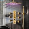 EVERSTEIN 7-Spray Patterns with 2.5 GPM 12 in. Ceiling Mounted Massage Fixed Shower Head with LED in Brushed Gold