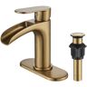 Dyiom Brushed Gold Bathroom Faucet Single Hole, 6 in. Single Handle Waterfall Bathroom Word Bath Accessory Set