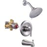 WOWOW Porter Single Handle 5-Spray Shower Faucet 1.8 GPM with Pressure Balance, Corrosion Resistance in Brushed Nickel