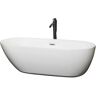 Wyndham Collection Melissa 70.75 in. Acrylic Flatbottom Bathtub in White with Polished Chrome Trim and Matte Black Faucet