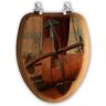 Weathered Anchor Elongated Closed Front Toilet Seat in Oak Brown