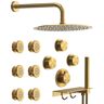 GRANDJOY Module Switch 7-Spray 12 in. Dual Wall Mount Fixed and Handheld Shower Head 2.5 GPM in Brushed Gold with Valve 6 Jets