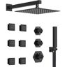 GRANDJOY Module Switch 5-Spray Dual Wall Mount 12 in. Fixed and Handheld Shower Head 2.5 GPM in Matte Black Valve Include