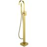 Single Handle Claw Foot Tub Faucet Freestanding Floor Mount Bathtub Filler Faucet with Hand Shower in Brushed Gold