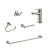 KRAUS Indy Single Hole Single-Handle Bathroom Faucet with Towel Bar, Paper Holder, Towel Ring and Robe Hook in Stainless Steel