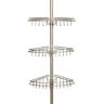 Kenney 3-Tier Stainless Steel Spring Tension Shower Corner Pole Caddy with Four Clip-on Hooks and Razor Holders in Satin Nickel