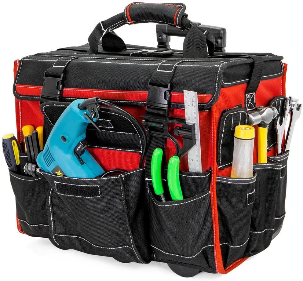 XtremepowerUS 11 in. x 18 in. Jobsite Rolling Tote Tool Bag Storage Organizer Backpack