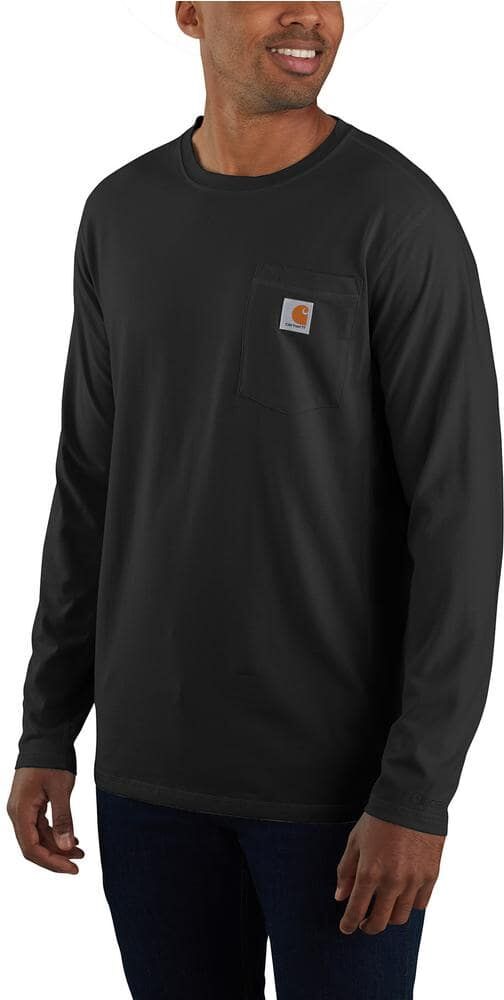 Carhartt Men's Medium Black Cotton/Polyester Force Relaxed Fit Midweight Long Sleeve Pocket T-Shirt