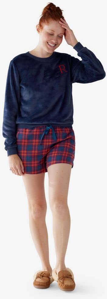 The Company Store Company Cotton Family Flannel Navy Red Plaid Women's Small Red/Navy Long Sleeve Pajama Short Set