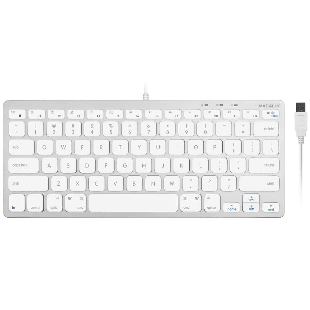 Macally Slim USB Wired Small Compact Aluminum Mini Computer Keyboard for Apple Mac/PC Desktops, Laptop
