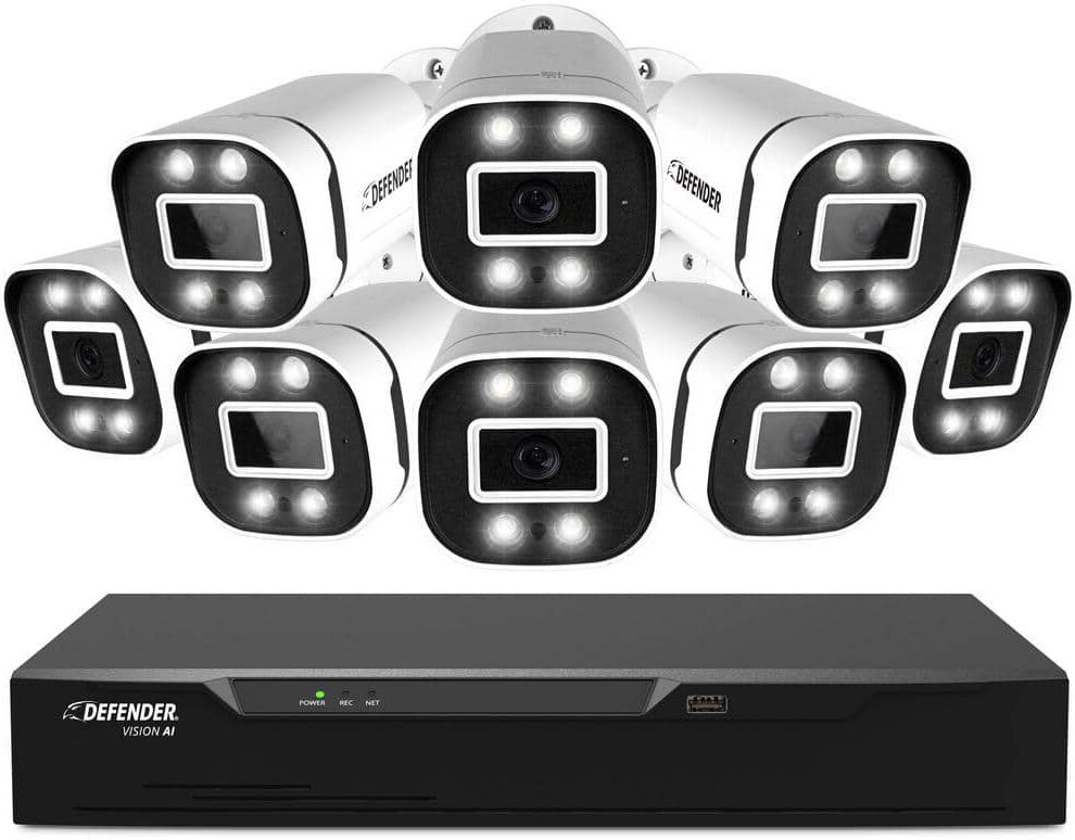 Defender 4K Vision AI Smart Artificial Intelligence 1TB DVR Security System with 8 Deterrence Cameras, Human & Vehicle Detection