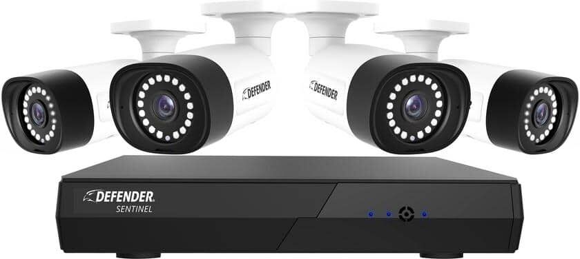 Defender Sentinel 4K Ultra HD Wired NVR 8 Channel Security Camera System with 4 POE Cameras Smart Human Detection and Mobile App