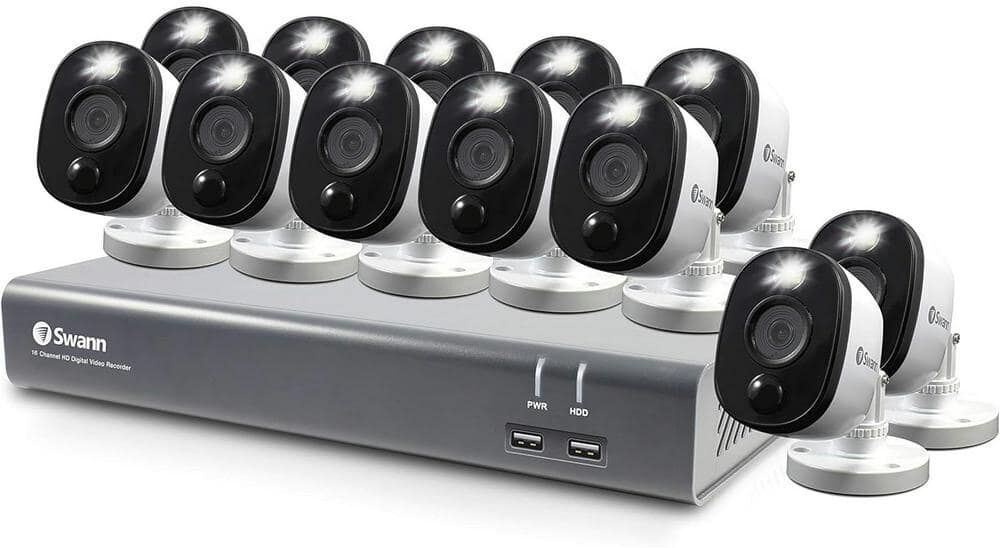 Swann DVR-4580 16-Channel 1080p 1TB DVR Security Camera System with Twelve 1080p Wired Bullet Cameras