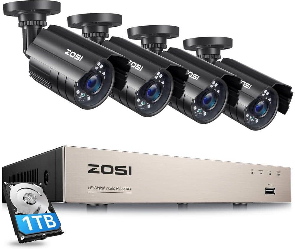 ZOSI 8-Channel 5MP-Lite 1TB DVR Security Camera System with 4 1080p Wired Bullet Cameras