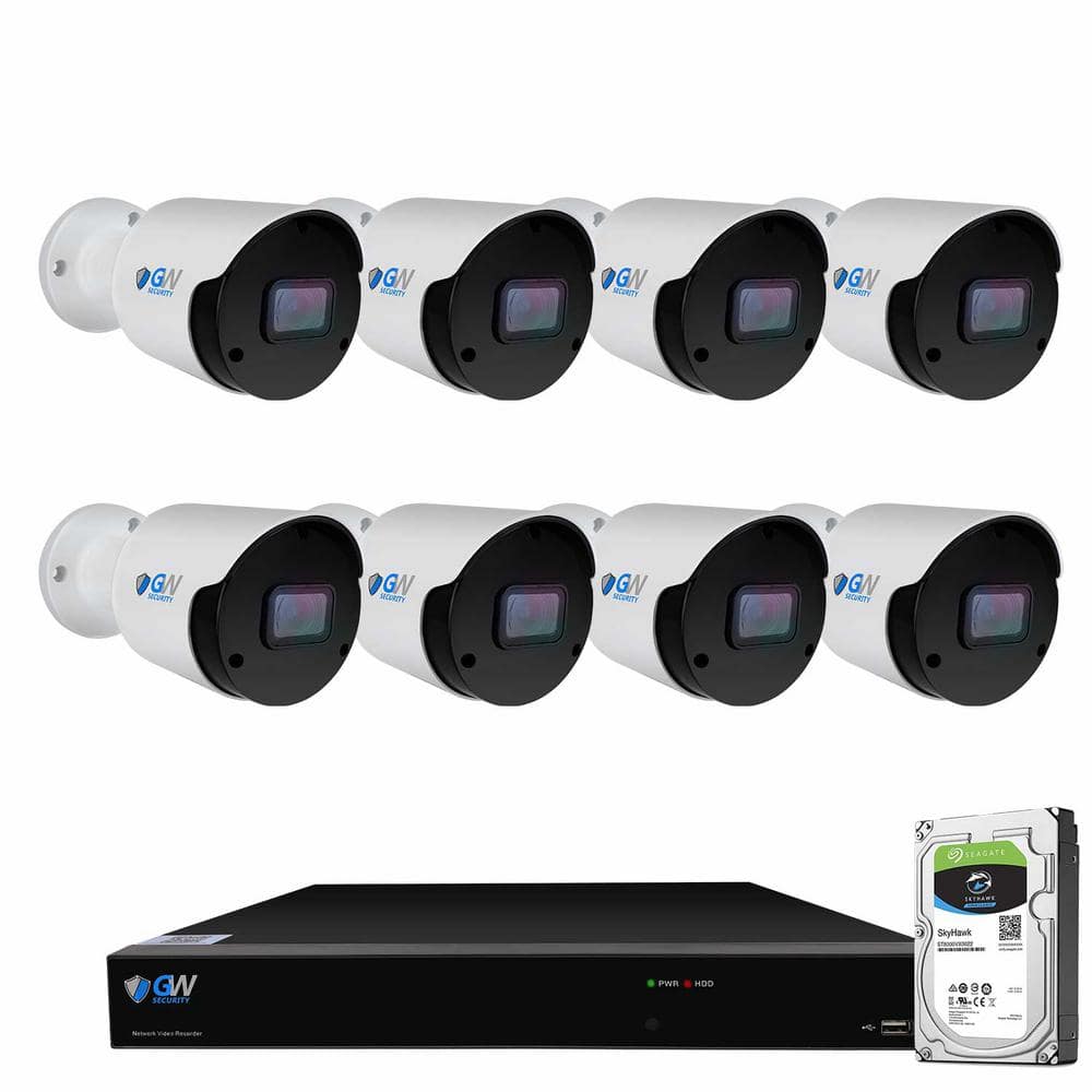GW Security 8-Channel 8MP 4K NVR 2TB Security Camera System with 8 Wired IP POE Cameras Bullet Fixed Lens, Artificial Intelligence