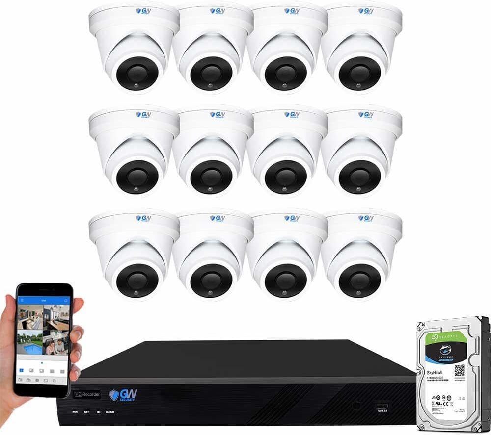 GW Security 16-Channel 8MP 4TB NVR Security Camera System 12 Wired Turret Cameras 2.8 mm Fixed Lens Human/Vehicle Detection Mic