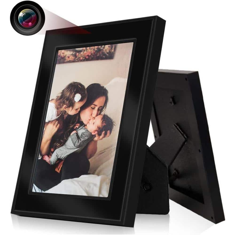 Etokfoks Indoor Spy Security Camera Hidden Photo Frame with Motion Detection for Home and Office in Black