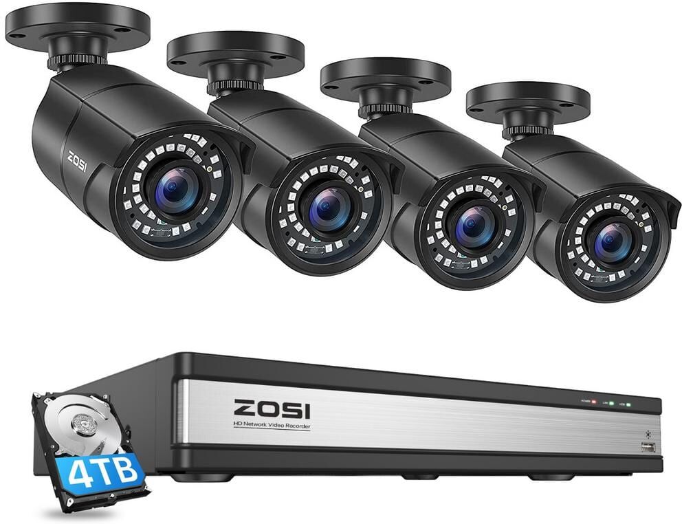 ZOSI H 265+ 16-Channel 5MP POE 4TB Hard Drive NVR Security Camera System with 4-Wired 5MP Spotlight Cameras, 24/7 Recording