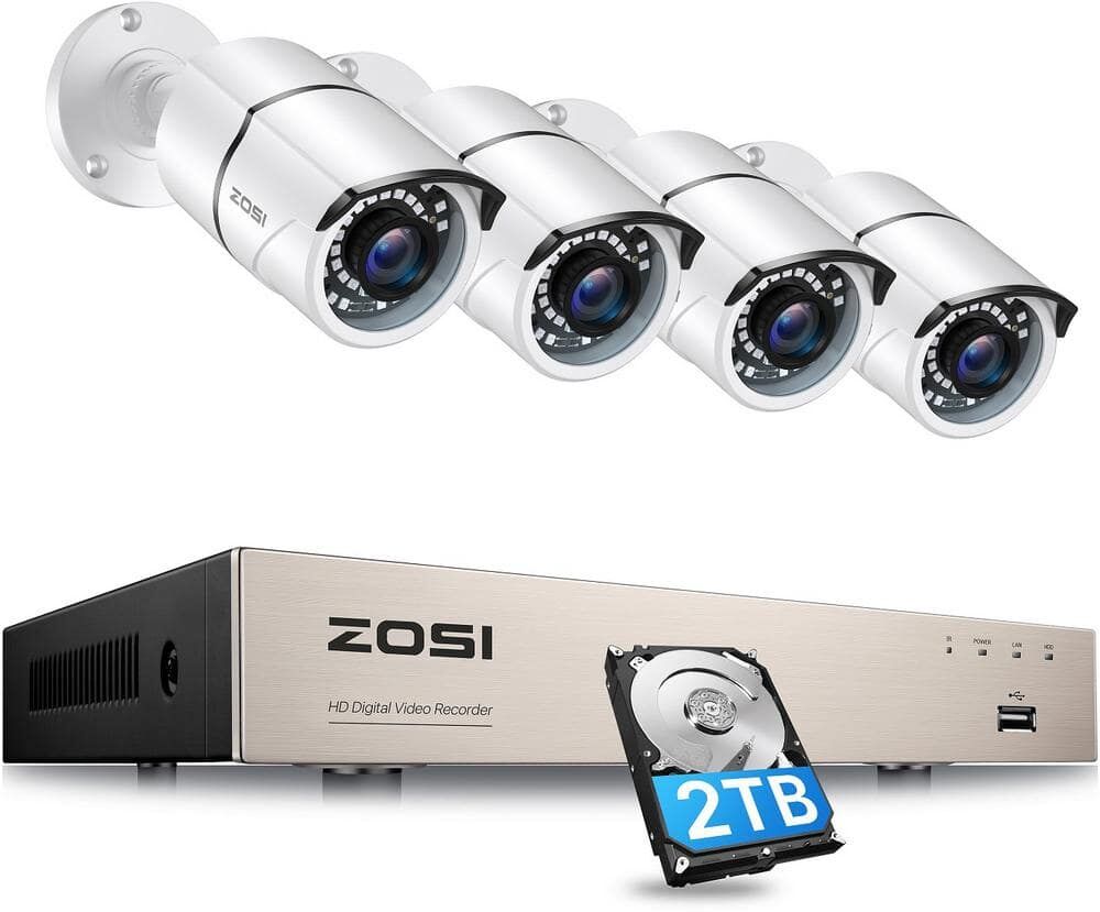 ZOSI 8-Channel 1080p 2TB DVR Security Camera System with 4 Wired Outdoor Cameras, Motion Detection, Night Vision