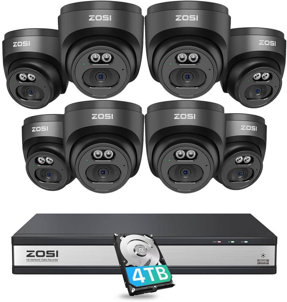 ZOSI 16-Channel 4TB POE NVR Security Camera System with 8 Wired 4MP(1440P) QHD 2.5K Outdoor/Indoor IP Dome Audio Cameras