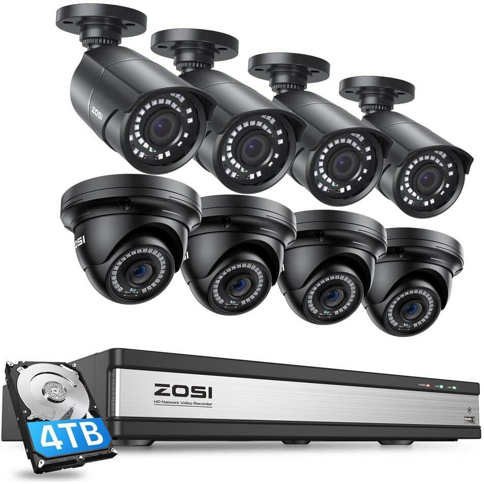 ZOSI 16-Channel 5MP POE 4TB NVR Security Camera System with 8-Wired Outdoor Bullet/Dome Cameras, 120 ft. Night Vision