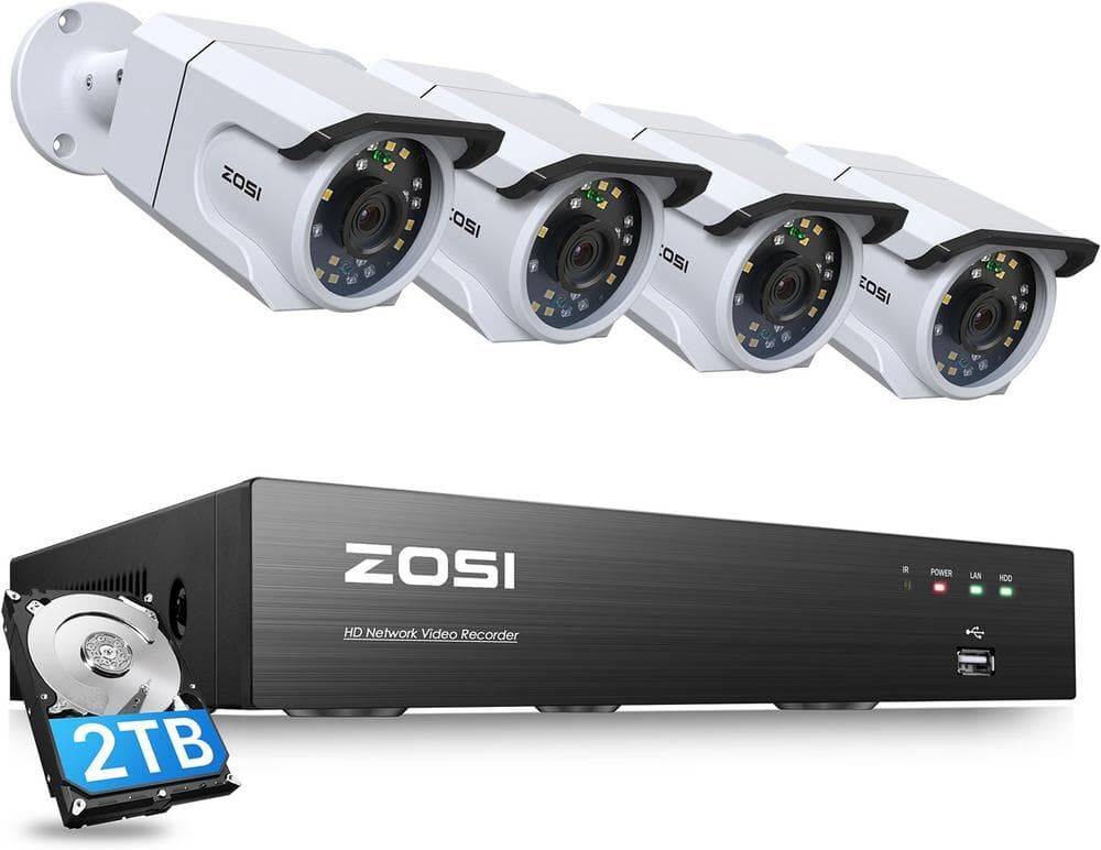 ZOSI 8-Channel 4K 2TB PoE NVR Security Camera System with 4-Wired 8MP Spotlight Cameras, Human Detection, Color Night Vision