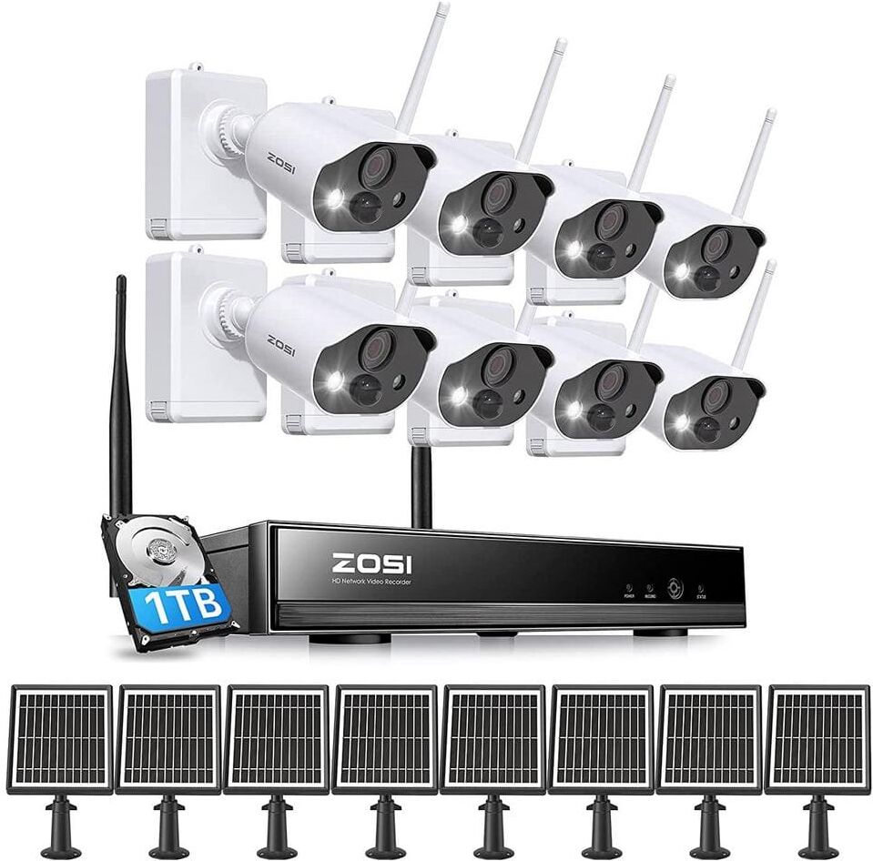 ZOSI 8-Channel 3 MP 2K Wi-Fi 1 TB Outdoor Wireless Security Camera System with 8 Bullet Cameras, 2-Way Audio, Spotlight