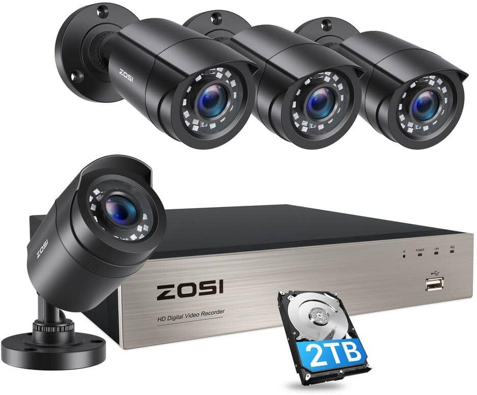 ZOSI H.265+ 8-Channel 5MP-Lite DVR 2TB Hard Drive Security Camera System with 4 Wired Cameras