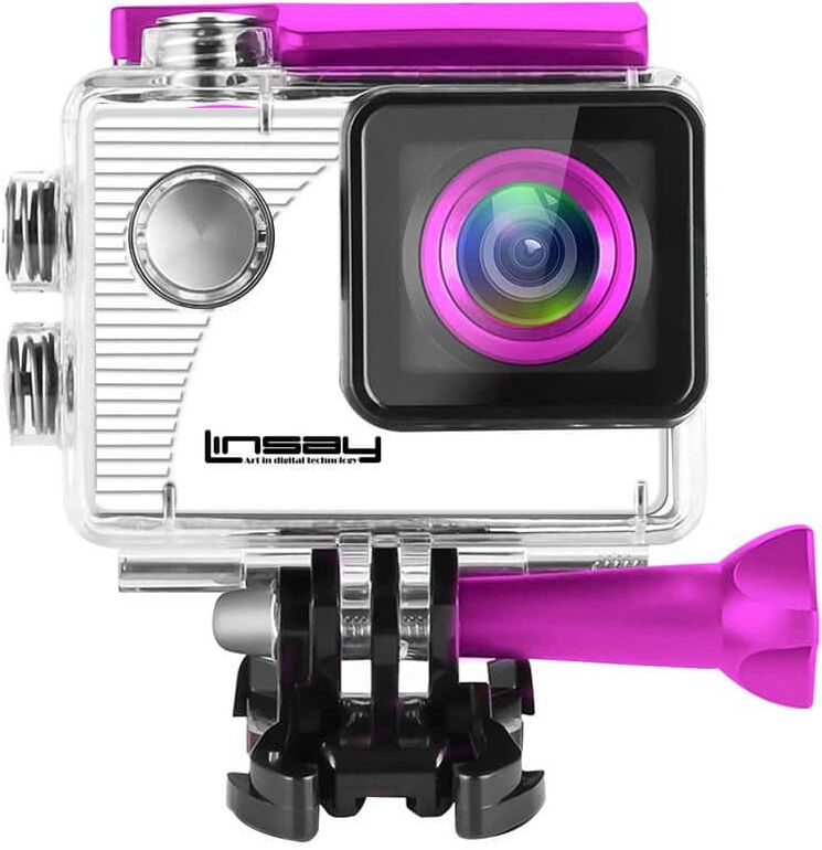 LINSAY Funny Kids Pink Action Camera Sport Outdoor Activities HD Video and Photos Micro SD Card Slot up to 32GB