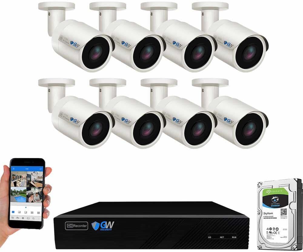 GW Security 8-Channel 8MP 2TB NVR Security Camera System 8 Wired Bullet Cameras 2.8mm Fixed Lens Human/Vehicle Detection Mic